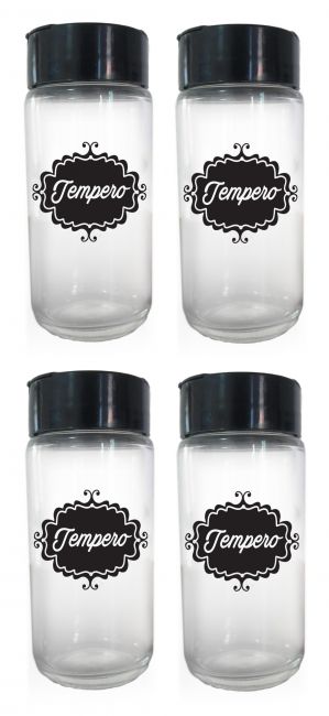 CONJUNTO 4Pç Pote De Vidro 100ml Para Tempero Tampa Aba Dupla BLACK