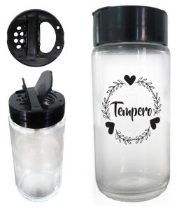 Kit Potes De Vidro 100ml 7 Peças Temperos AMARE Tampa Flip Top / Moedora