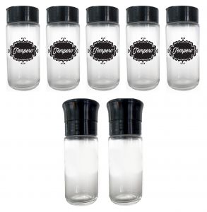 Kit Potes De Vidro 100ml 7 Peças Temperos Tampa Flip Top / Moedora